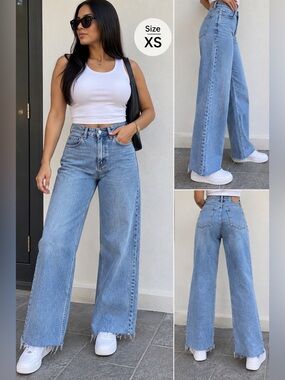 High-Waist Wide Leg Women's Jeans - Light Blue BNWT Size XS